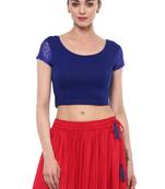 Blue Cotton Lycra Stretchable Readymade Free Size Blouse For Women