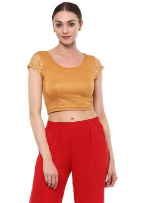 Dark Gold Cotton Lycra Stretchable Readymade Free Size Blouse For Women 1