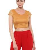 Dark Gold Cotton Lycra Stretchable Readymade Free Size Blouse For Women
