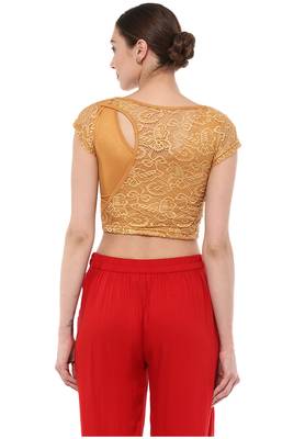 Dark Gold Cotton Lycra Stretchable Readymade Free Size Blouse For Women 3