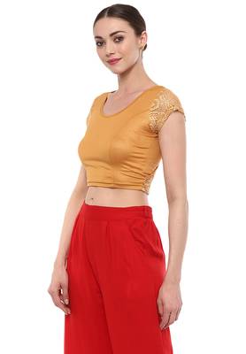 Dark Gold Cotton Lycra Stretchable Readymade Free Size Blouse For Women 4