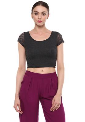 Grey Cotton Lycra Stretchable Readymade Free Size Blouse For Women 1