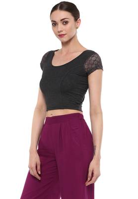 Grey Cotton Lycra Stretchable Readymade Free Size Blouse For Women 4