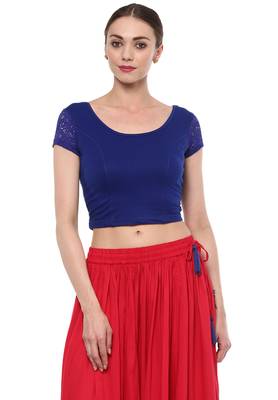 Blue Cotton Lycra Stretchable Readymade Free Size Blouse For Women 1