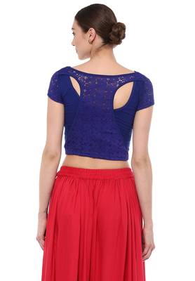 Blue Cotton Lycra Stretchable Readymade Free Size Blouse For Women 3