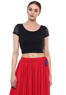 Black Cotton Lycra Stretchable Readymade Free Size Blouse For Women 1