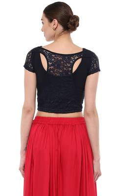 Black Cotton Lycra Stretchable Readymade Free Size Blouse For Women 3