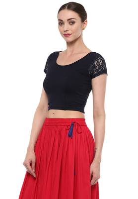 Black Cotton Lycra Stretchable Readymade Free Size Blouse For Women 4