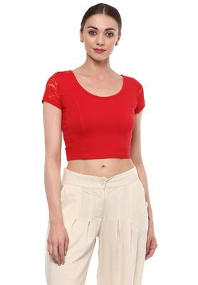 Red Cotton Lycra Stretchable Readymade Free Size Blouse For Women 1