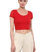 Red Cotton Lycra Stretchable Readymade Free Size Blouse For Women