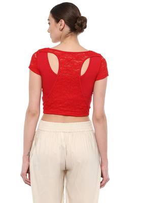 Red Cotton Lycra Stretchable Readymade Free Size Blouse For Women 3