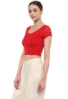 Red Cotton Lycra Stretchable Readymade Free Size Blouse For Women 4