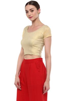 Light Gold Cotton Lycra Stretchable Readymade Free Size Blouse For Women 4