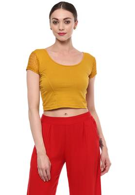 Dark Gold Cotton Lycra Stretchable Readymade Free Size Blouse For Women 1