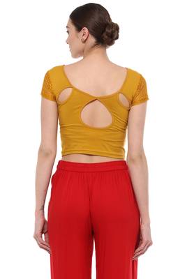 Dark Gold Cotton Lycra Stretchable Readymade Free Size Blouse For Women 3