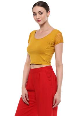 Dark Gold Cotton Lycra Stretchable Readymade Free Size Blouse For Women 4