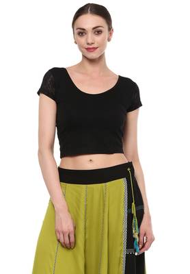 Black Cotton Lycra Stretchable Readymade Free Size Blouse For Women 1