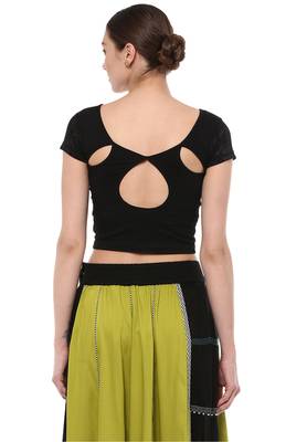 Black Cotton Lycra Stretchable Readymade Free Size Blouse For Women 3