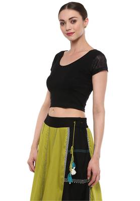 Black Cotton Lycra Stretchable Readymade Free Size Blouse For Women 4