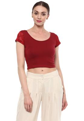 Maroon Cotton Lycra Stretchable Readymade Free Size Blouse For Women 1