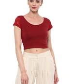 Maroon Cotton Lycra Stretchable Readymade Free Size Blouse For Women