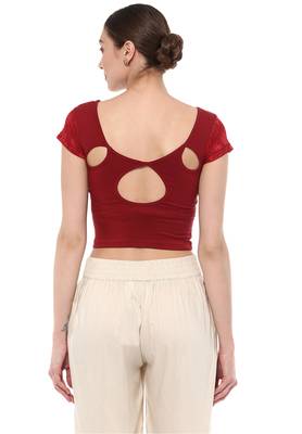Maroon Cotton Lycra Stretchable Readymade Free Size Blouse For Women 3