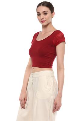 Maroon Cotton Lycra Stretchable Readymade Free Size Blouse For Women 4