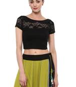 Black Cotton Lycra Stretchable Readymade Free Size Blouse For Women