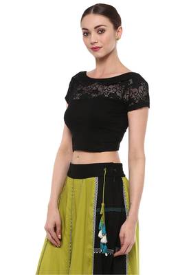 Black Cotton Lycra Stretchable Readymade Free Size Blouse For Women 4