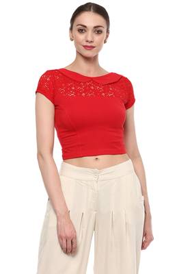 Red Cotton Lycra Stretchable Readymade Free Size Blouse For Women 1