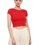 Red Cotton Lycra Stretchable Readymade Free Size Blouse For Women