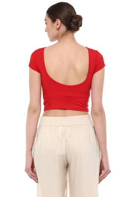 Red Cotton Lycra Stretchable Readymade Free Size Blouse For Women 3