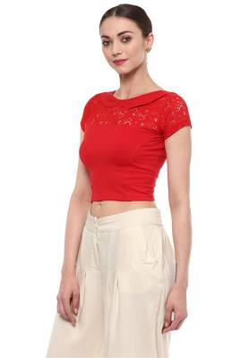 Red Cotton Lycra Stretchable Readymade Free Size Blouse For Women 4