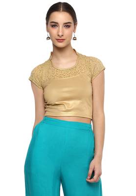 Women's Gold Cotton Lycra Stretchable Readymade Free Size Blouse 1