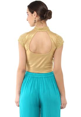 Women's Gold Cotton Lycra Stretchable Readymade Free Size Blouse 3