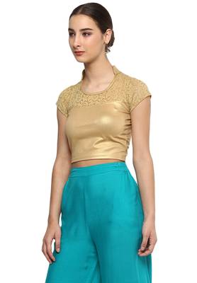 Women's Gold Cotton Lycra Stretchable Readymade Free Size Blouse 4