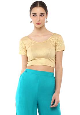 Women's Gold Cotton Lycra Stretchable Readymade Free Size Blouse 1