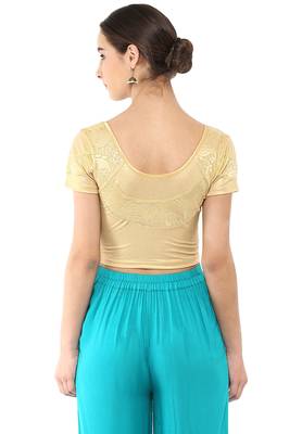Women's Gold Cotton Lycra Stretchable Readymade Free Size Blouse 3