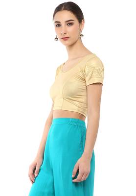 Women's Gold Cotton Lycra Stretchable Readymade Free Size Blouse 4