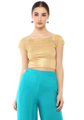 Women's Gold Cotton Lycra Stretchable Readymade Free Size Blouse 1