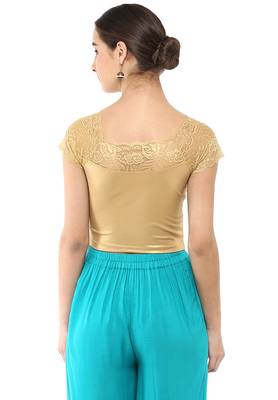 Women's Gold Cotton Lycra Stretchable Readymade Free Size Blouse 3