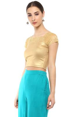 Women's Gold Cotton Lycra Stretchable Readymade Free Size Blouse 4