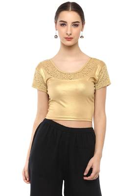 Women's Gold Cotton Lycra Stretchable Readymade Free Size Blouse 1