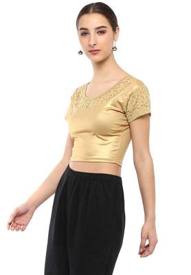 Women's Gold Cotton Lycra Stretchable Readymade Free Size Blouse 3