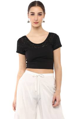 Women's Black Cotton Lycra Stretchable Readymade Free Size Blouse 1