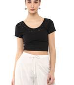 Women's Black Cotton Lycra Stretchable Readymade Free Size Blouse