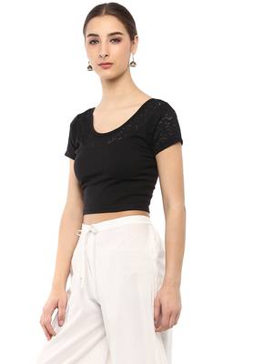 Women's Black Cotton Lycra Stretchable Readymade Free Size Blouse 3