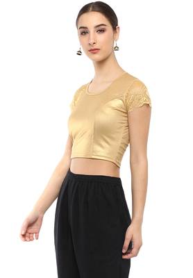 Women's Gold Cotton Lycra Stretchable Readymade Free Size Blouse 2