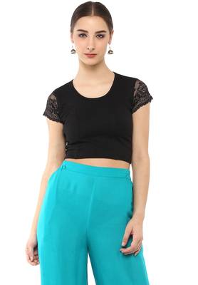 Women's Black Cotton Lycra Stretchable Readymade Free Size Blouse 1