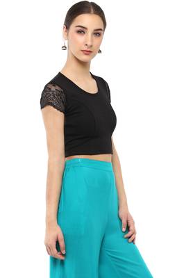 Women's Black Cotton Lycra Stretchable Readymade Free Size Blouse 4